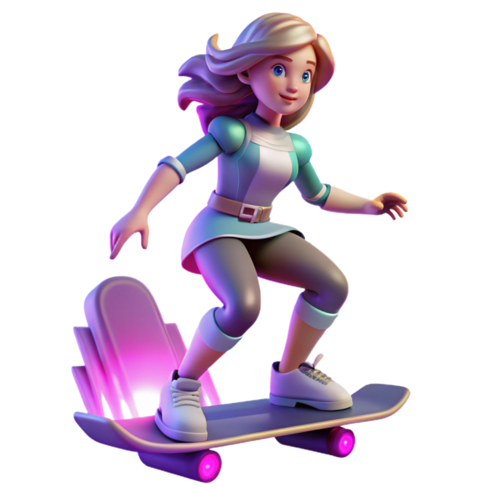 Girl on Futuristic Skateboard png