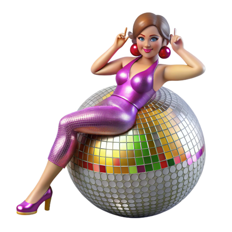 Disco Ball Glamour A 3D Render of a Woman in a Shiny Outfit png