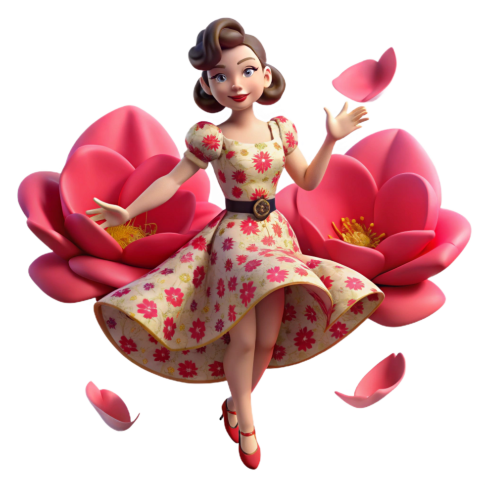 Floral Fashion A 3D Animated Girl in a Summer Dress png