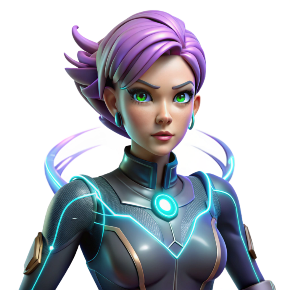 Futuristic Female Cyborg 3D Render of a Sci-Fi Character png