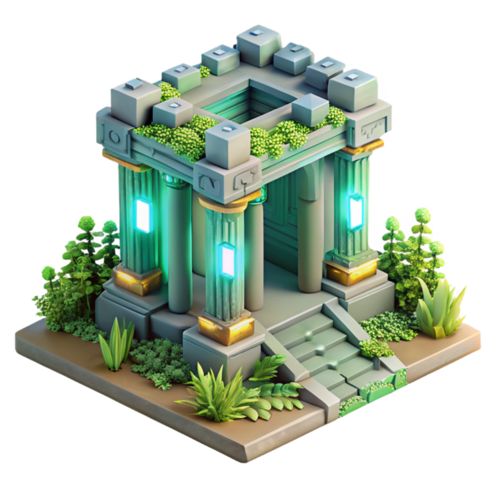 Luminous Temple 3D Model of Ancient Ruins with Glowing Lights png