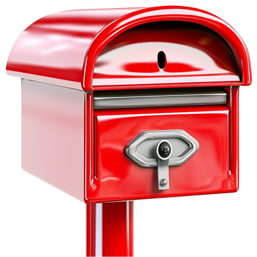 Classic red mailbox with a curved top and a small keyhole for secure mail storage and collection png