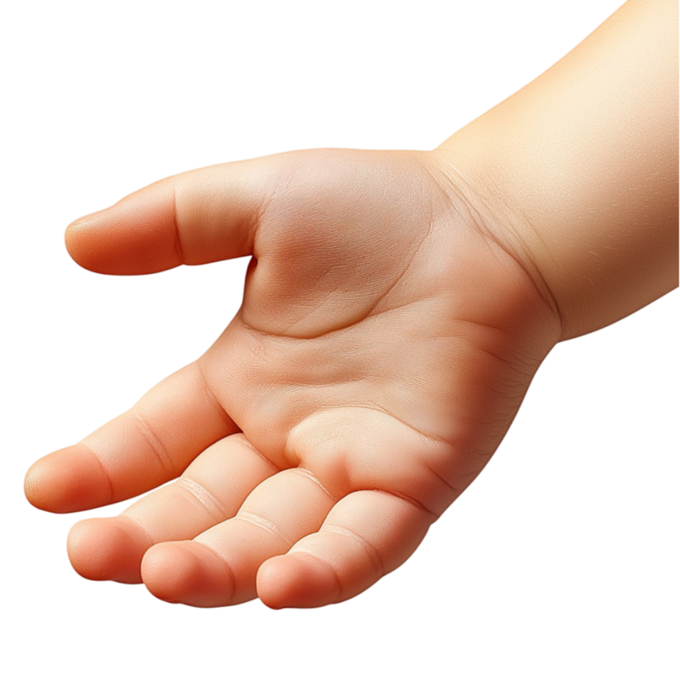 Small outstretched childs hand with soft fingers gently reaching forward png