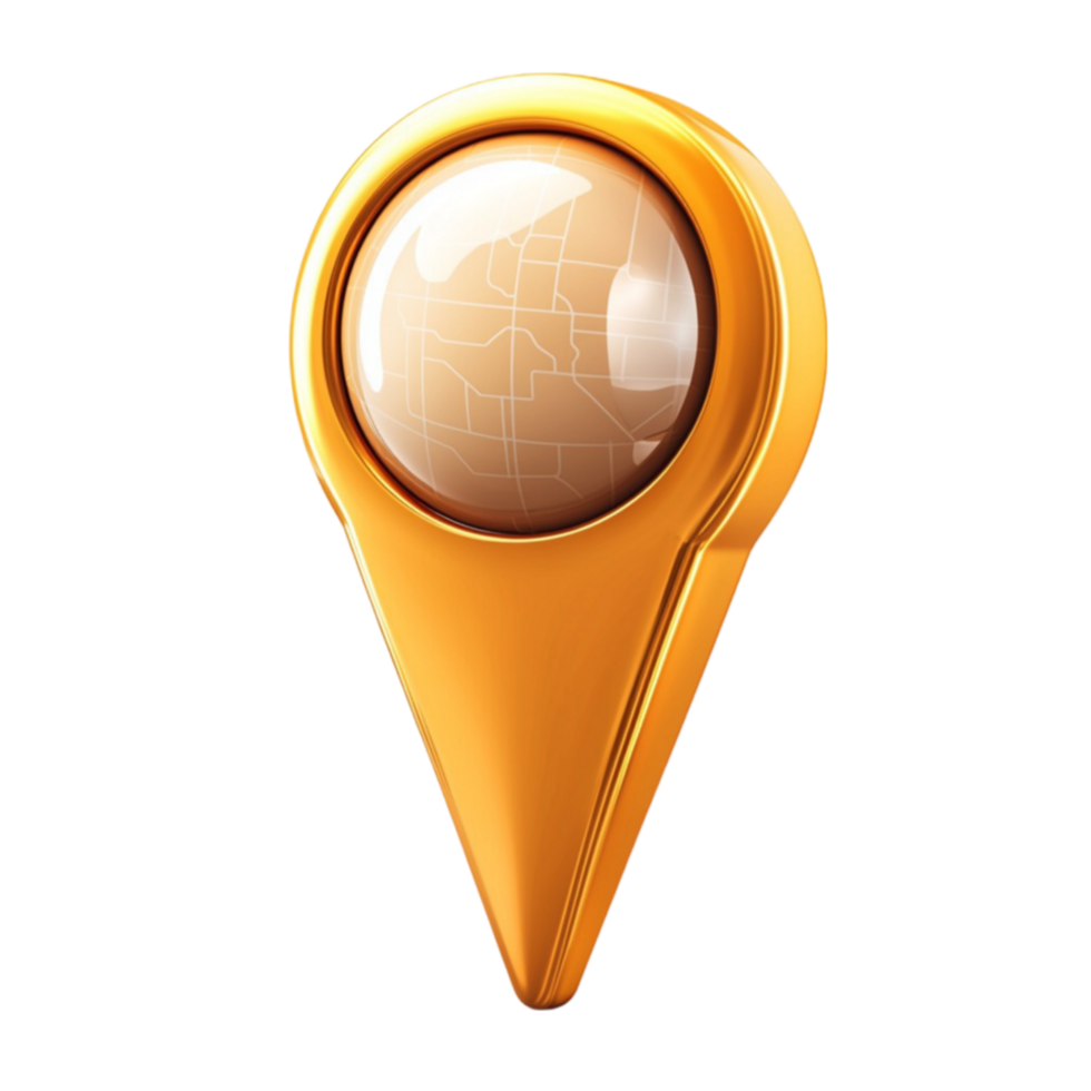 Shiny golden location pin with a reflective spherical center for precise navigation png