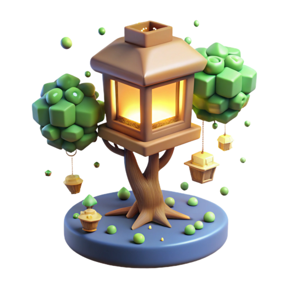 Enchanted Lantern Treehouse 3D Render png