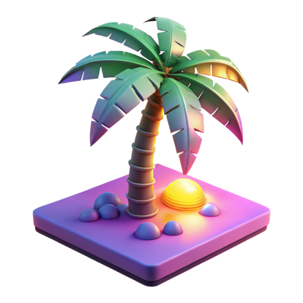 3D Render Tropical Palm Tree Island Sunset png