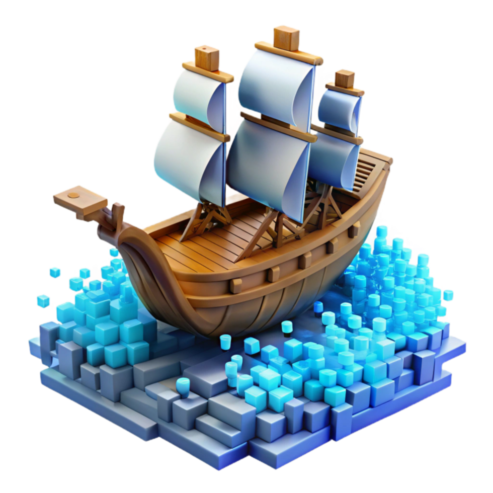 Digital Seas Wooden Sailing Ship on a Pixelated Ocean png