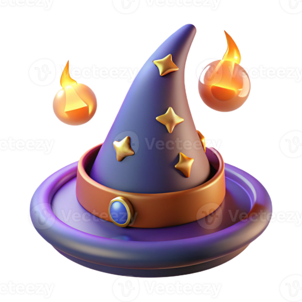 3D Render of a Wizard Hat with Flames png