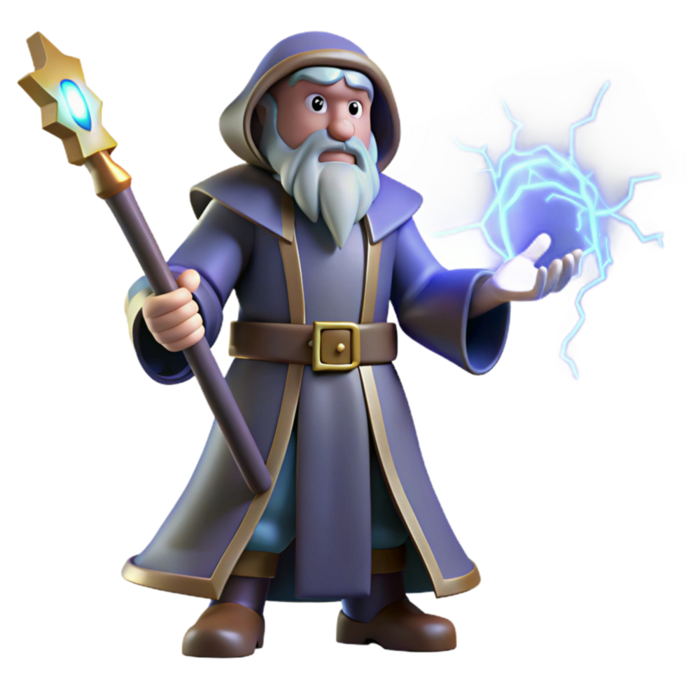 Wizard Casting Lightning Spell 3D Render png
