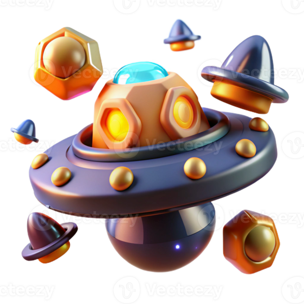 3D Render of Futuristic Spaceship with Glowing Elements png