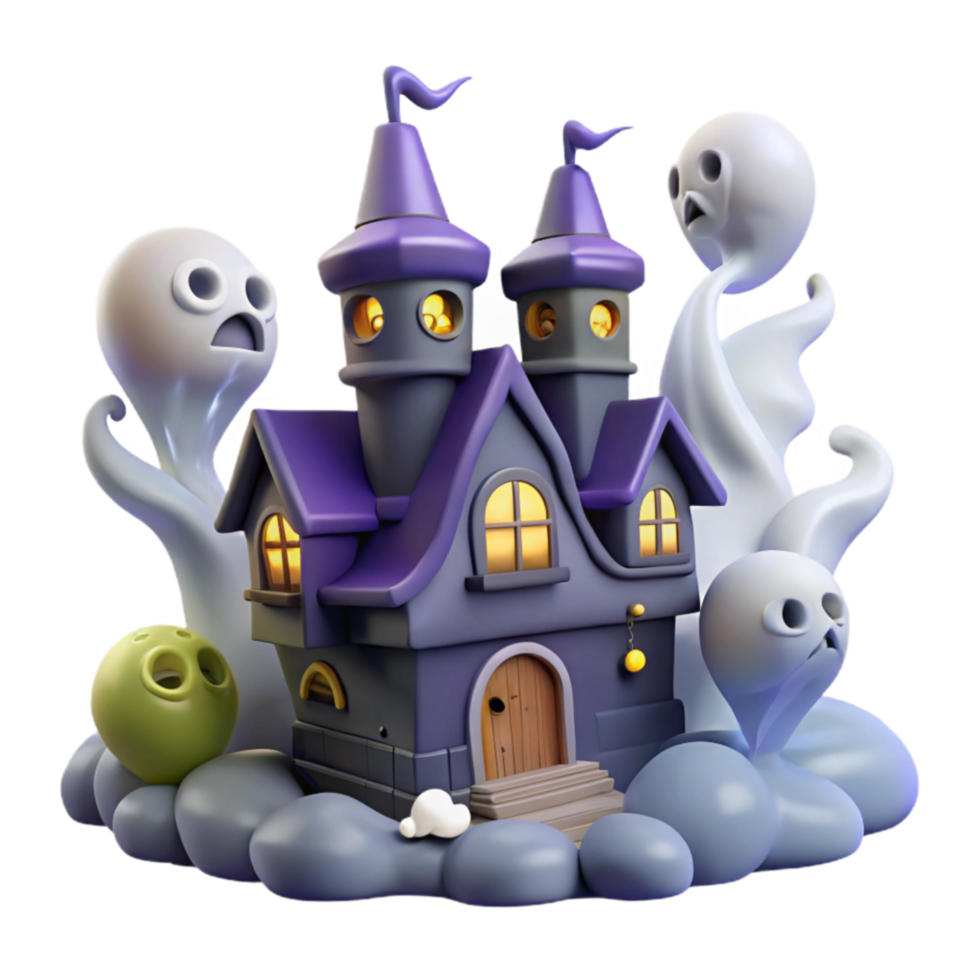Haunted House 3D Model Spooky Halloween Castle with Ghosts png