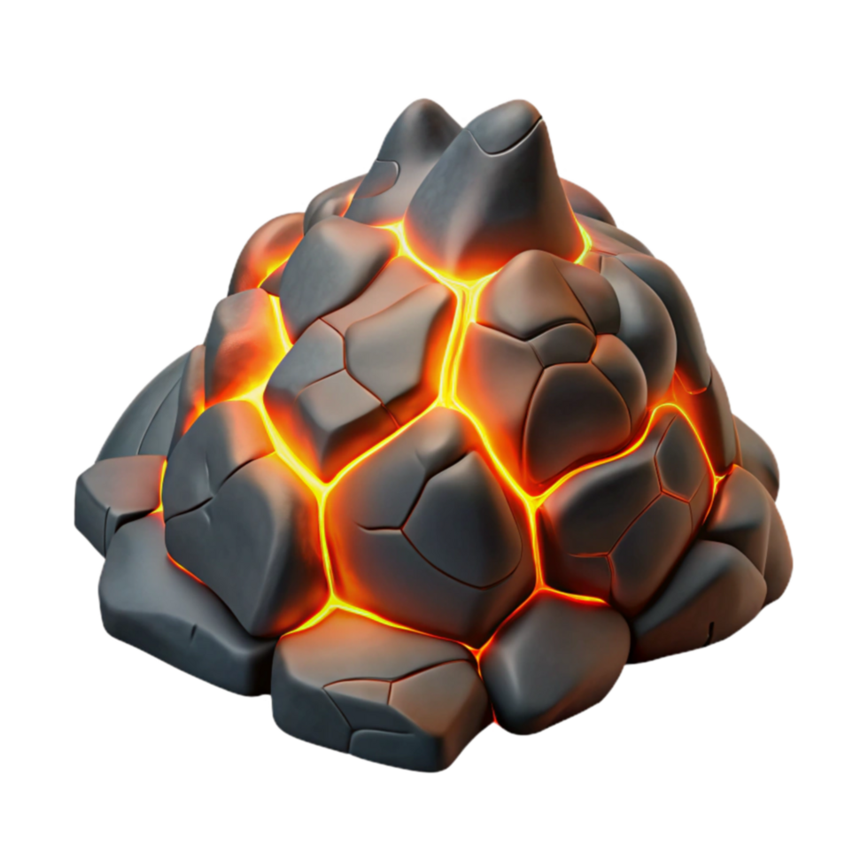 Glowing Lava Rock Formation 3D Render png