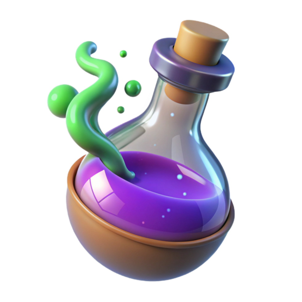 Magical Potion in Glass Bottle Fantasy, Game Asset, 3D Render png