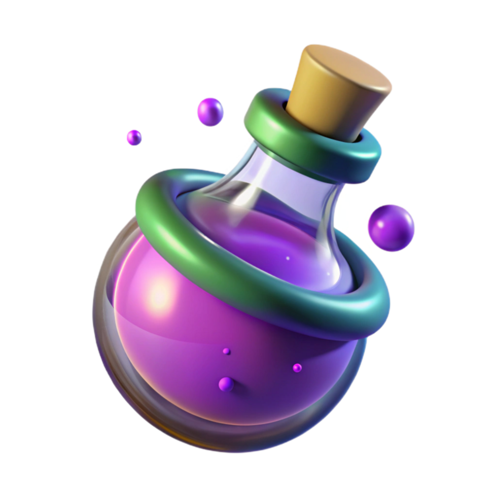 Glowing Potion Bottle Magical Elixir, Fantasy Game Asset png