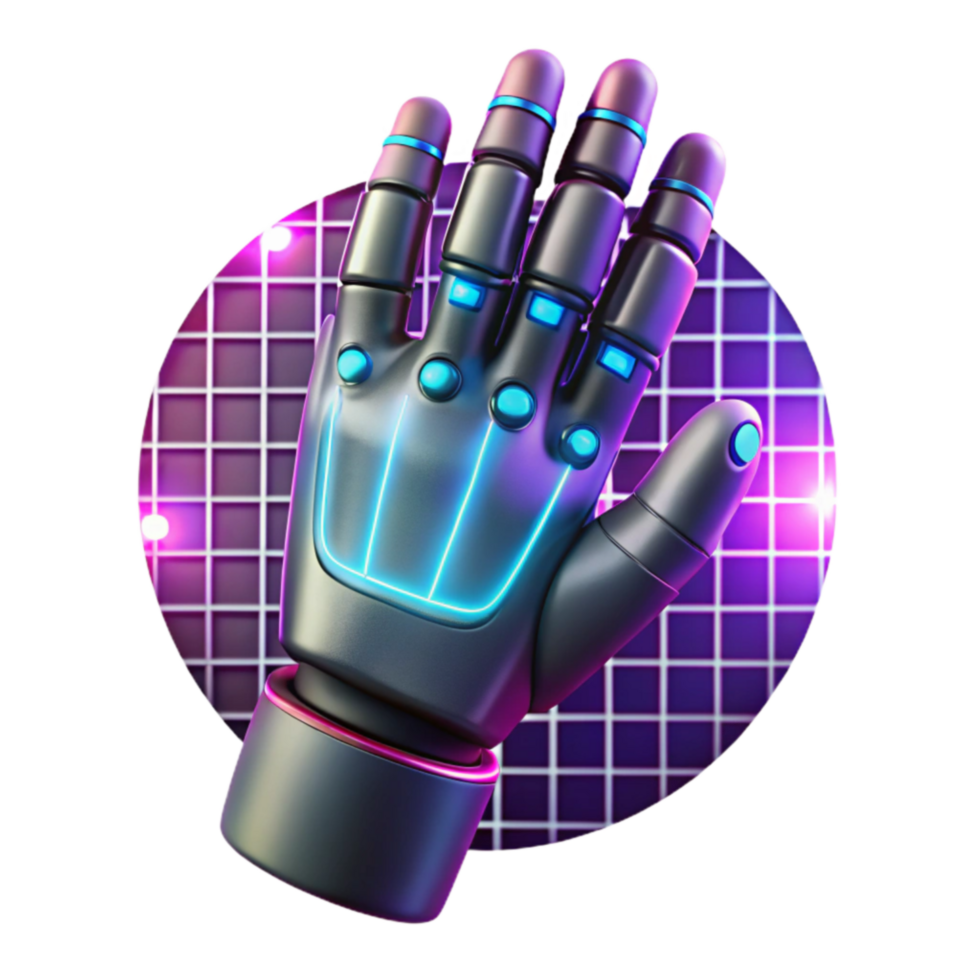 Neon Robotic Hand Futuristic 80s Synthwave Design png