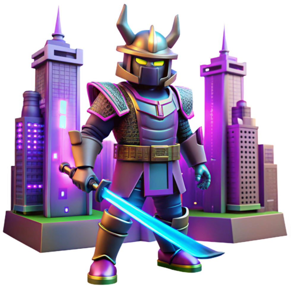 Cyberpunk Samurai Neon City Guardian png