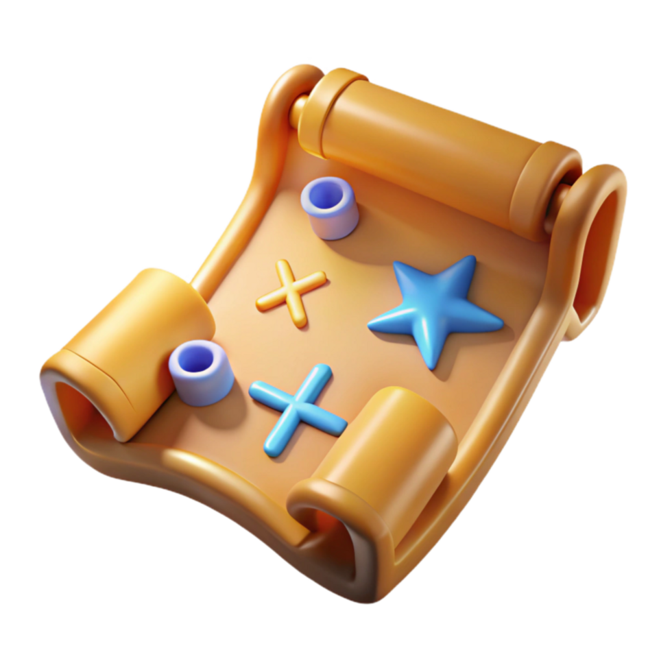 3D Cartoon Scroll with Symbols Game UI Design png
