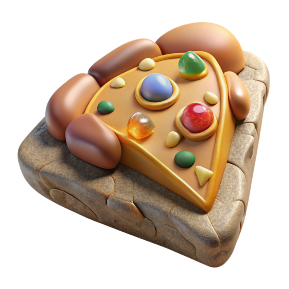 Stone Pizza Slice with Colorful Gems png