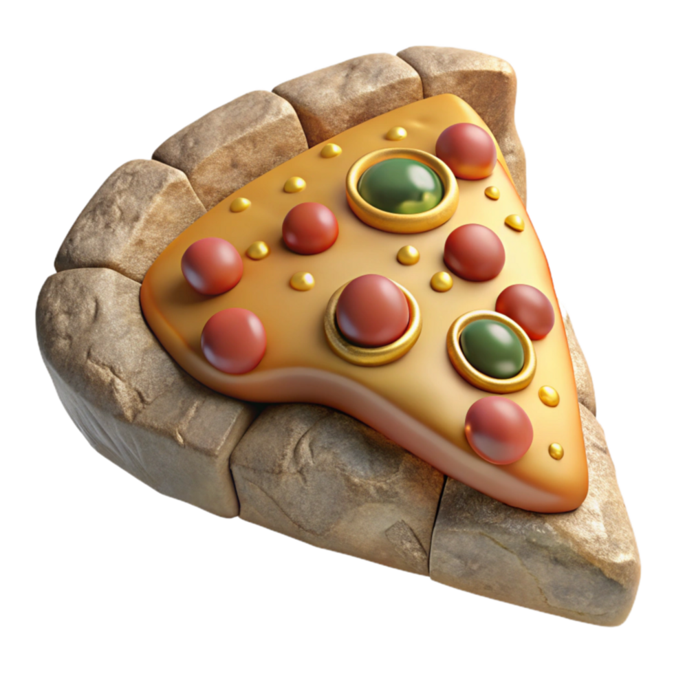 Golden Pizza Slice on Stone 3D Render png