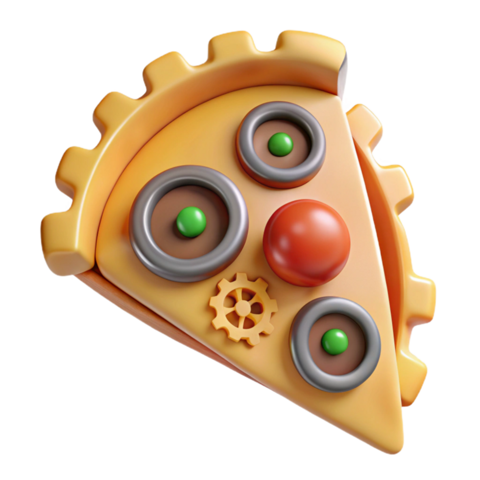 Steampunk Pizza Slice Gear-Shaped Crust, 3D Render png