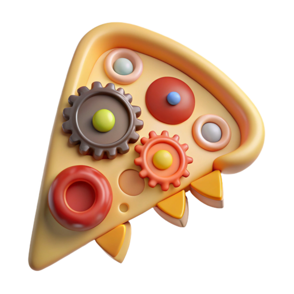 Colorful Pizza Slice with Gear Mechanisms png