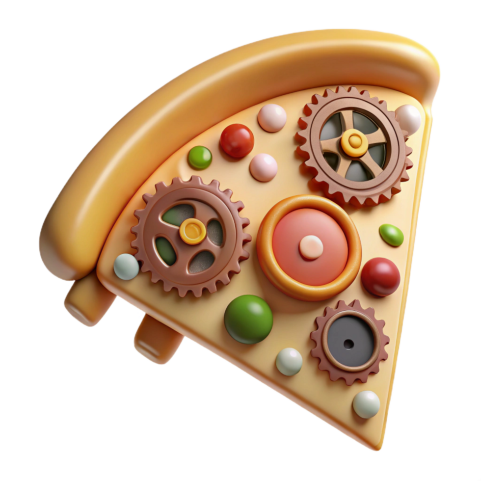 Steampunk Pizza Slice 3D Rendered Gear Pizza png