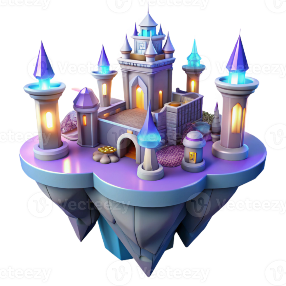 elegant abstract Fantasy Island Castle 3D Render exclusive png