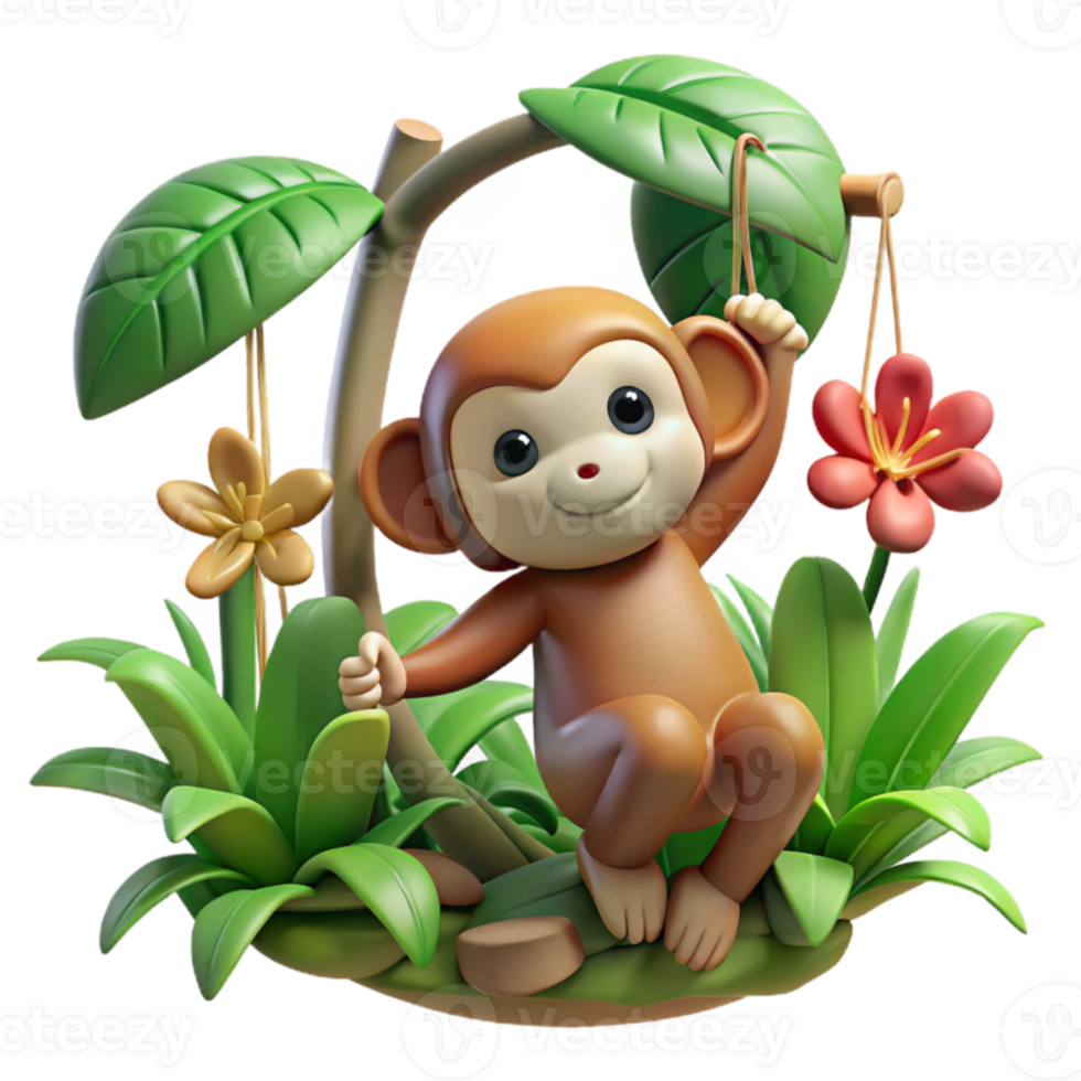 magnificent traditional Adorable 3D Monkey Illustration in Lush Jungle premium png