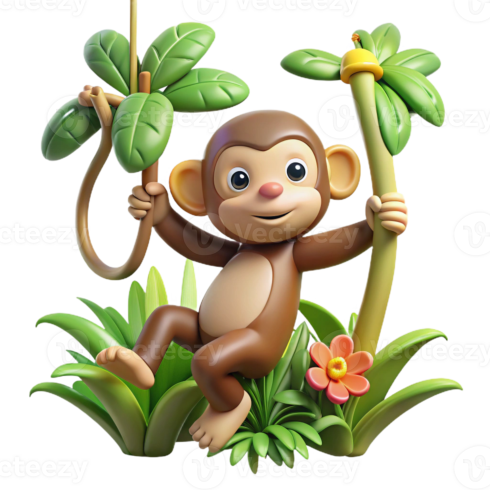 elegant minimalist Playful Monkey 3D Render Illustration exclusive png