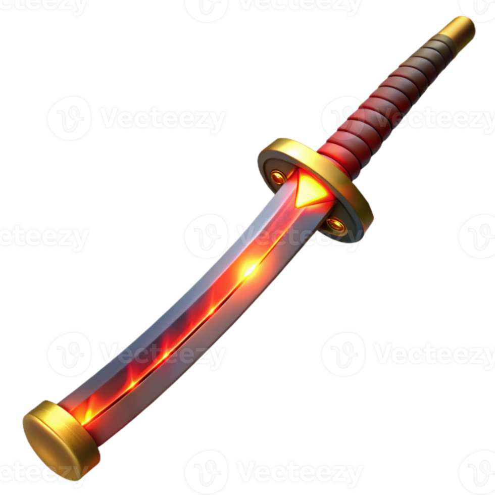 stunning traditional Fiery Katana 3D Render professional png