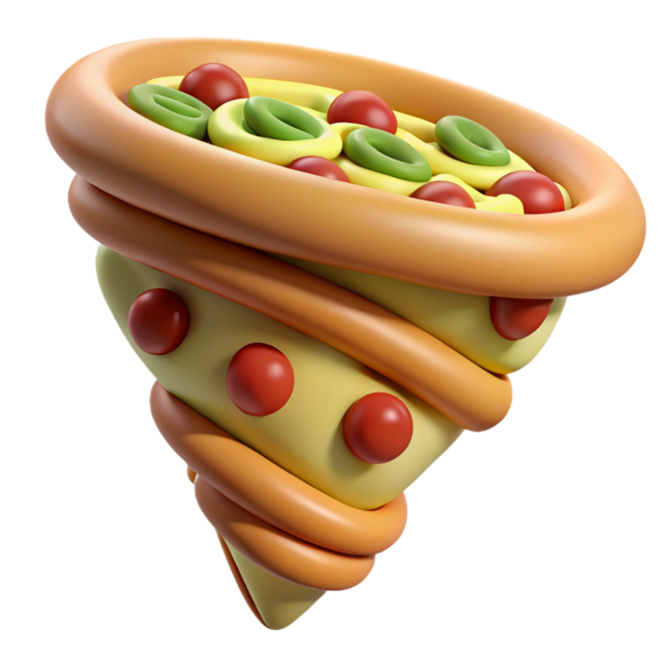 Whimsical Twisted Pizza Slice 3D Render png