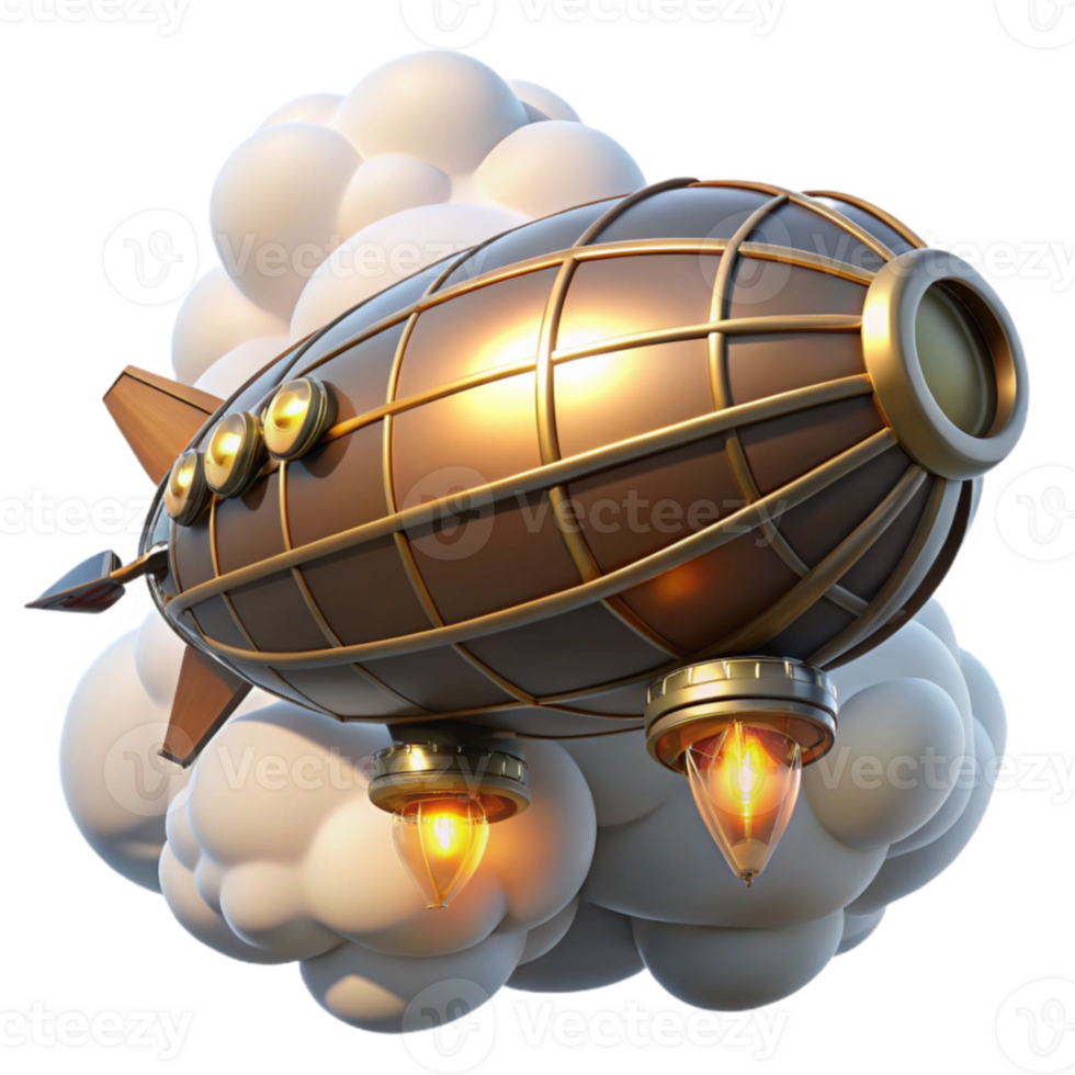 elegant traditional Steampunk Airship 3D Render detailed png