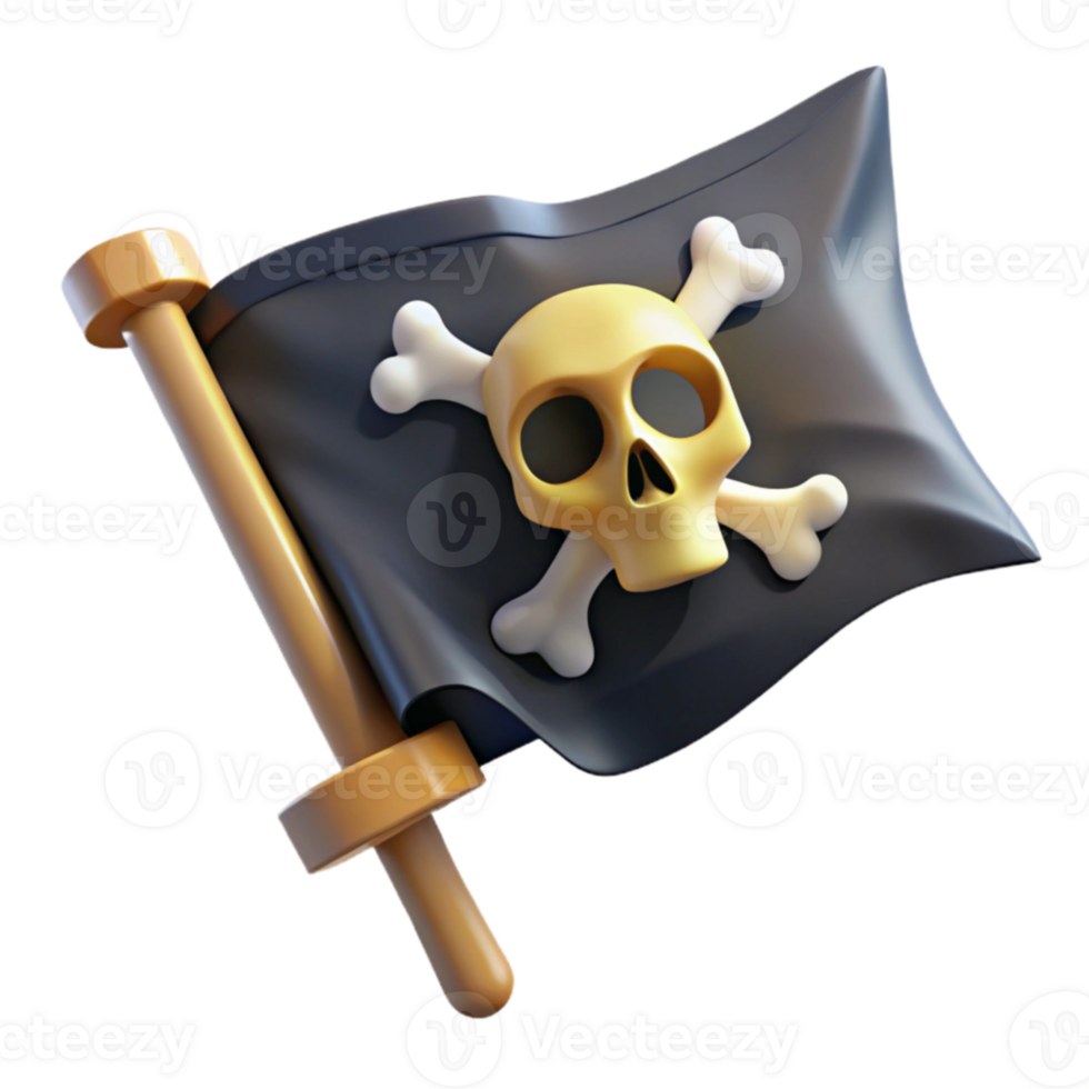 magnificent modern Jolly Roger 3D Illustration Skull and Crossbones Flag 4K png