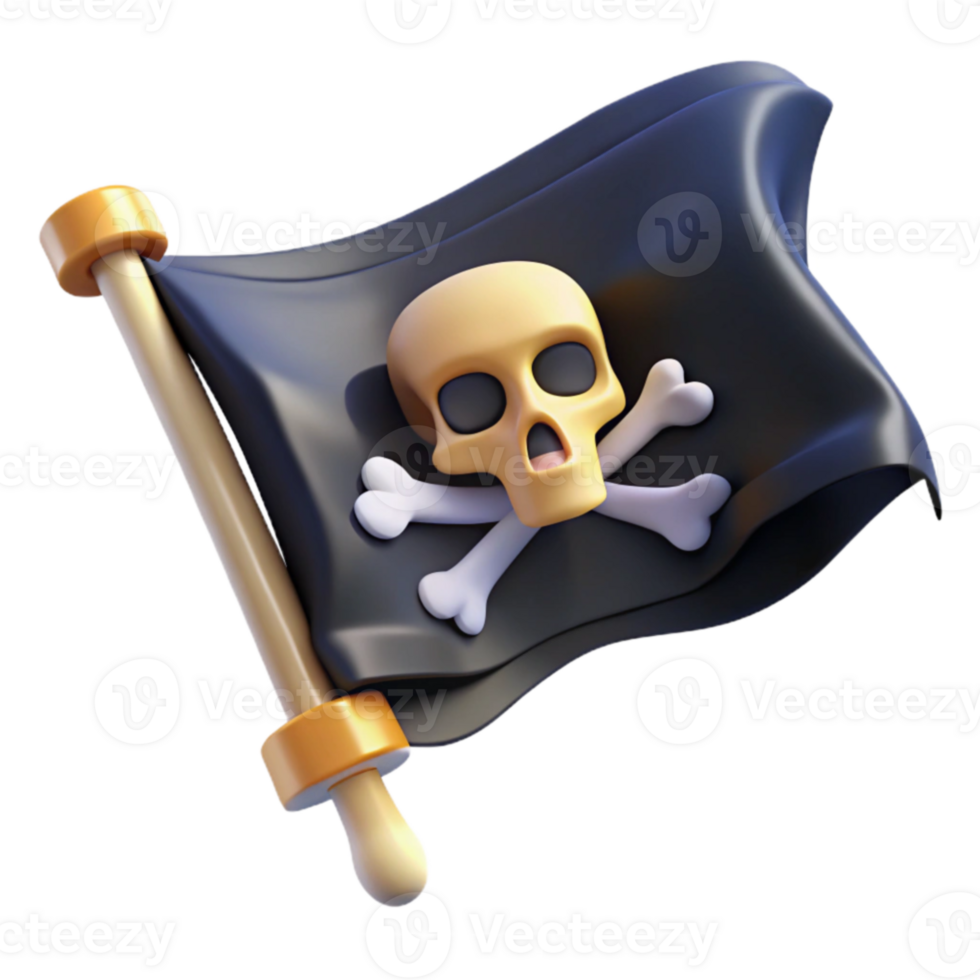 extraordinary rustic Jolly Roger 3D Render, Skull and Crossbones Flag Illustration original png