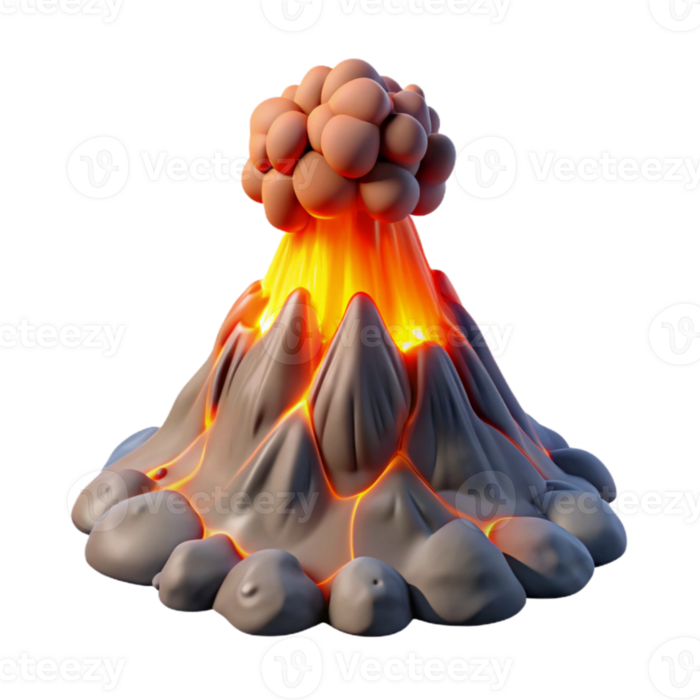 extraordinary modern Cartoon Volcano Eruption 3D Render exclusive png