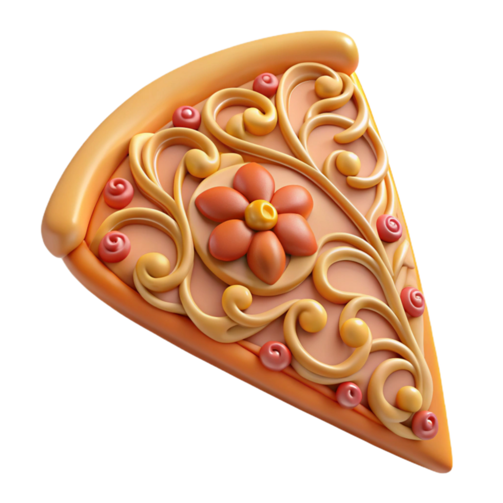 Ornate Floral Pizza Slice 3D Render png