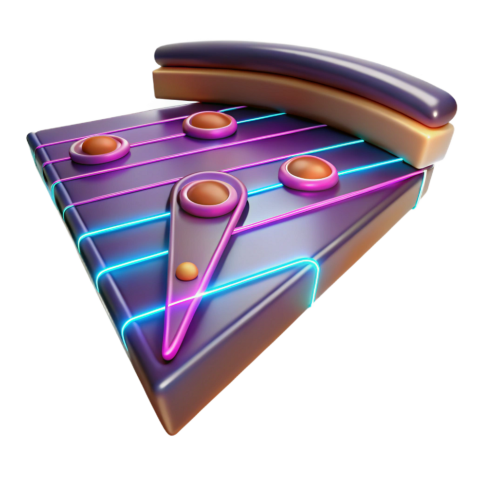 Neon Pizza Slice 3D Render of Retro Food png