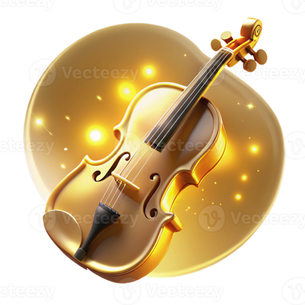 impressive rustic Golden Violin 3D Illustration genuine png