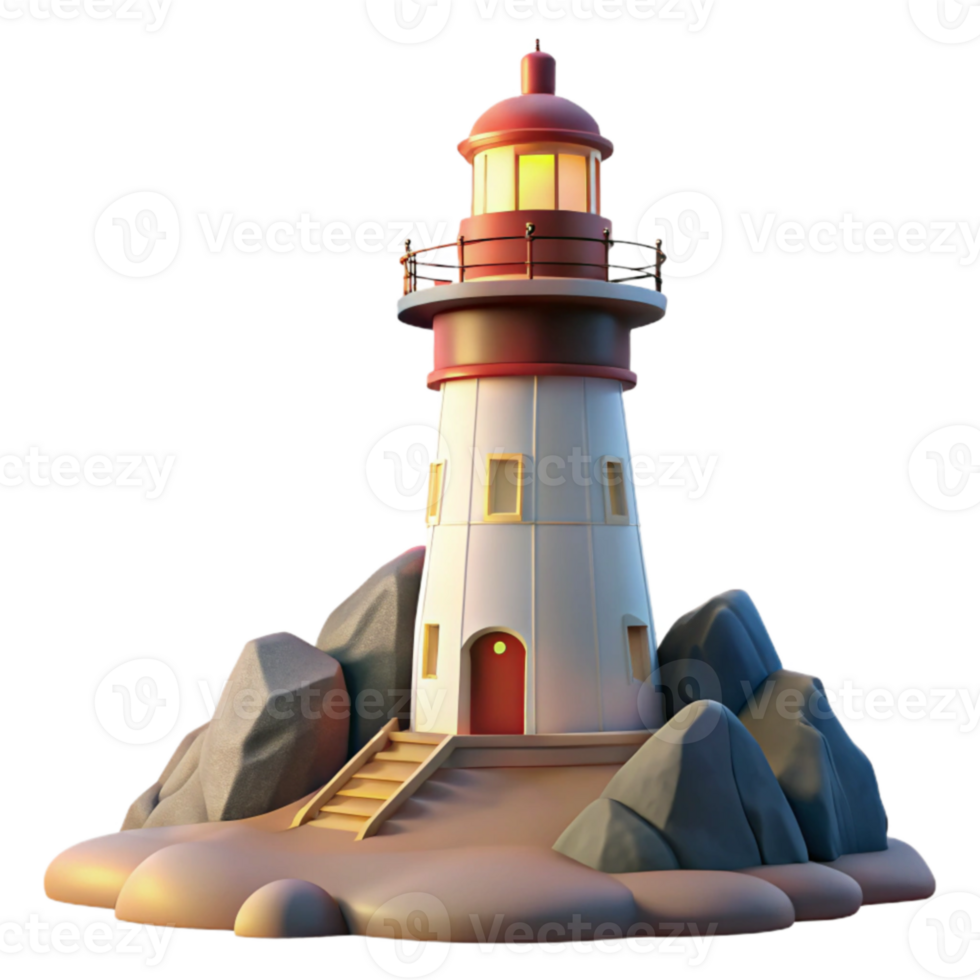 elegant rustic Coastal Lighthouse 3D Render professional png