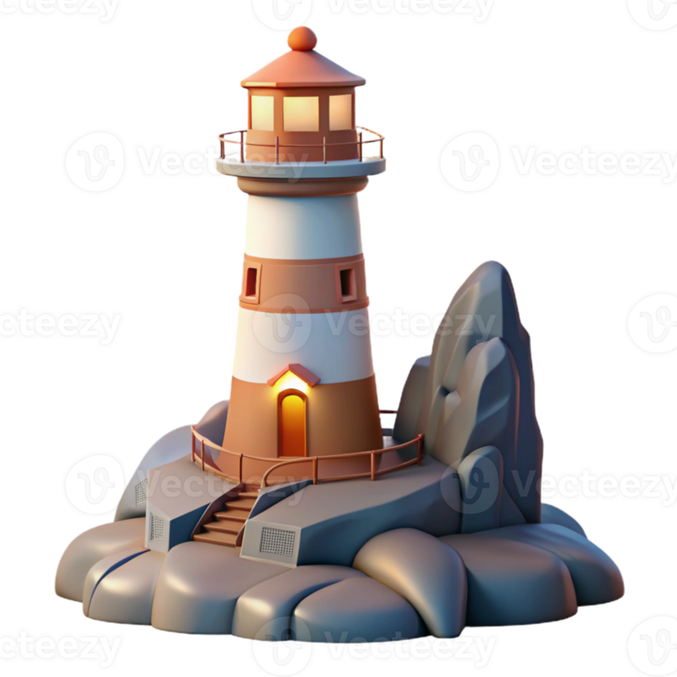 vibrant abstract Lighthouse 3D Render Coastal Beacon Illustration genuine png