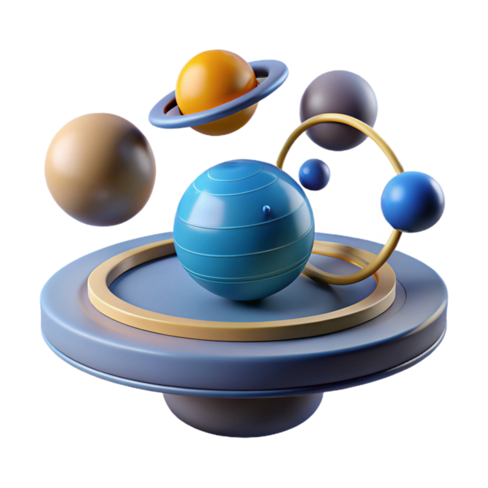 Abstract 3D Planetary System Colorful Spheres and Rings png