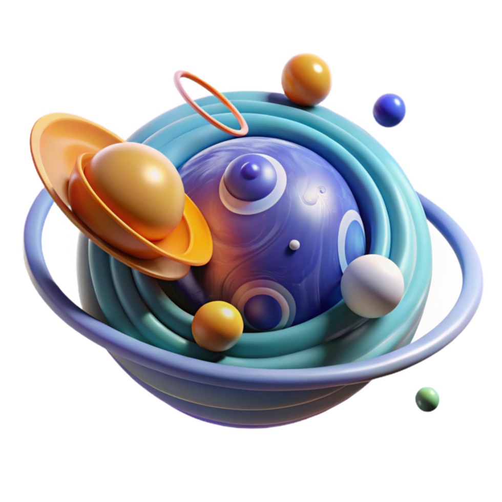 Abstract Cosmic Sphere Planets, Rings, and Orbits png