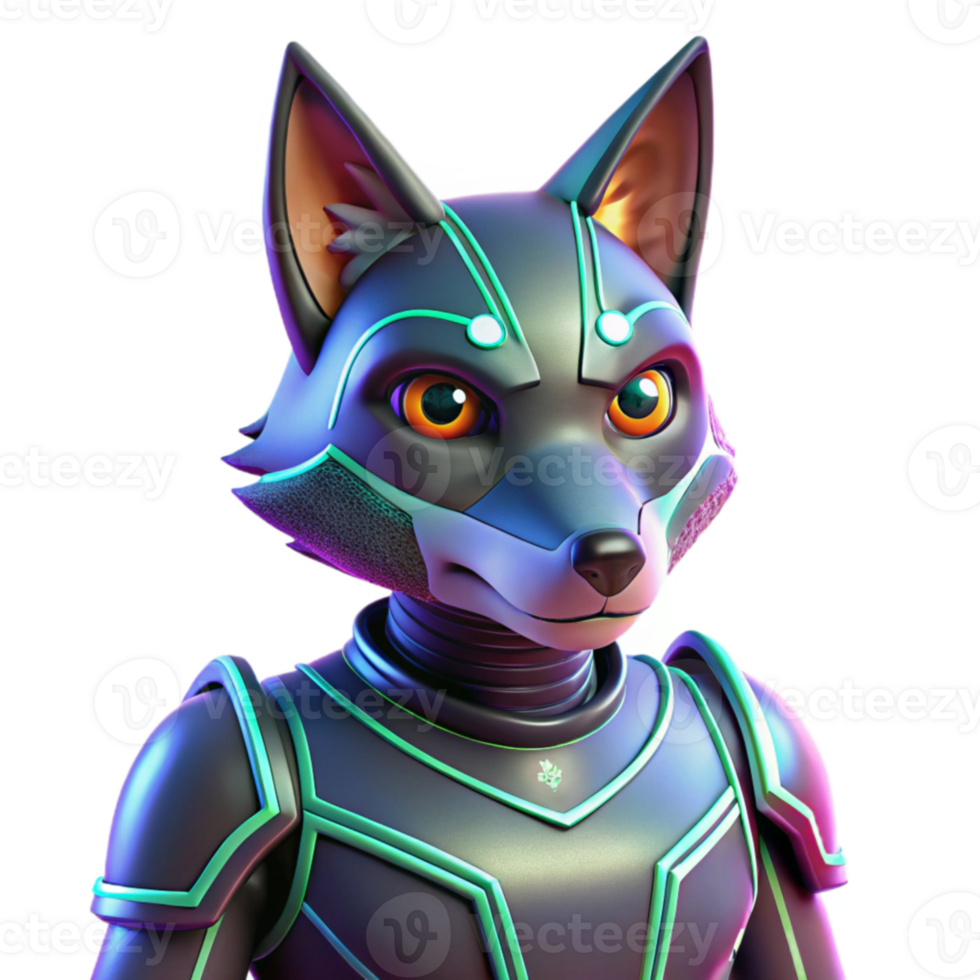 extraordinary vintage Cybernetic Fox 3D Render high resolution png