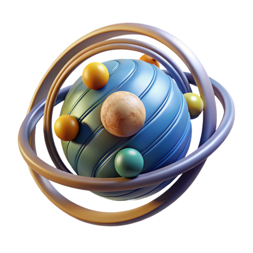 Abstract 3D Sphere with Orbiting Spheres png
