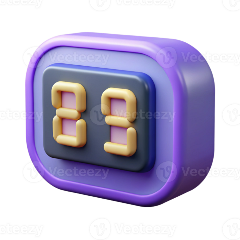 vibrant minimalist 3D Render Purple Digital Clock Icon 88 authentic png