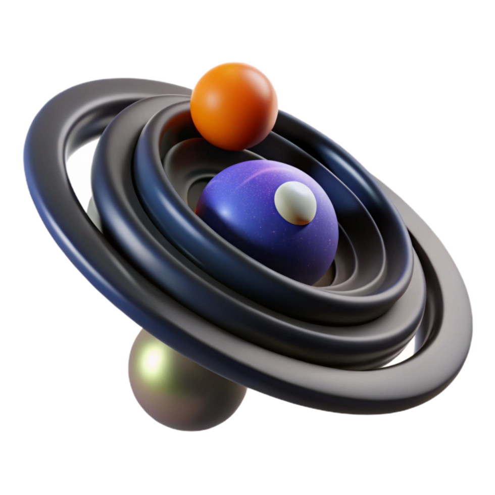Abstract 3D Render Orbiting Spheres and Rings png