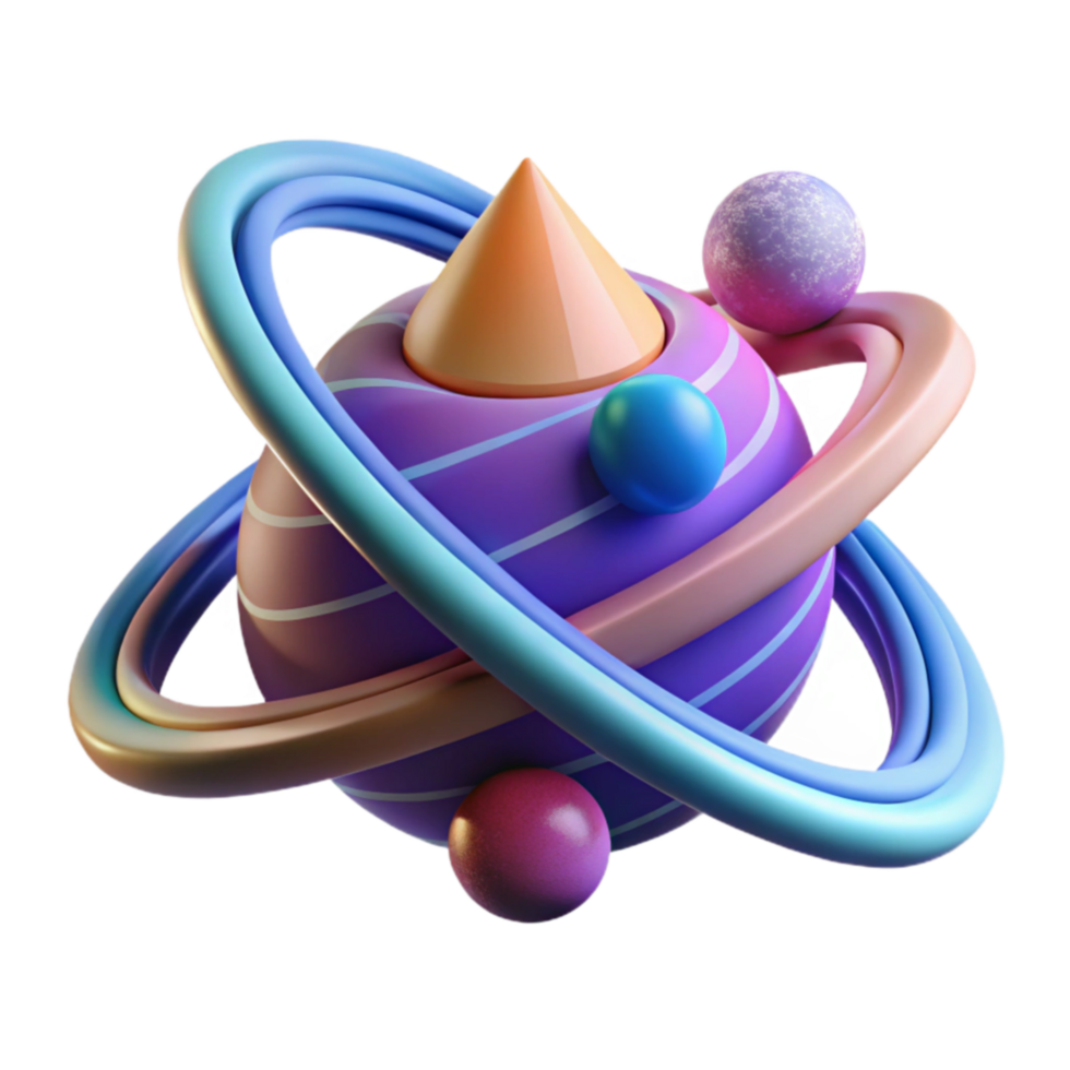 Abstract 3D Planetary System Colorful Rings and Spheres png