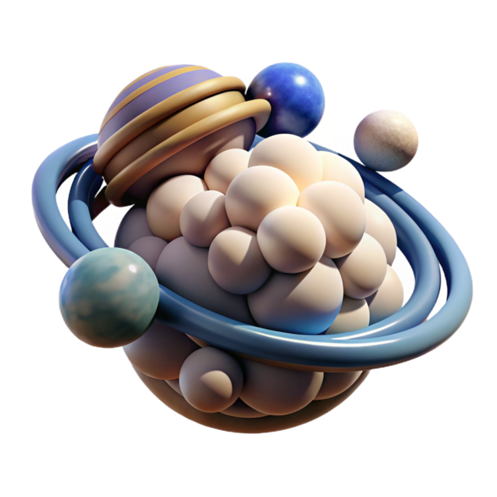 Abstract Planetary System 3D Render of Spheres and Rings png