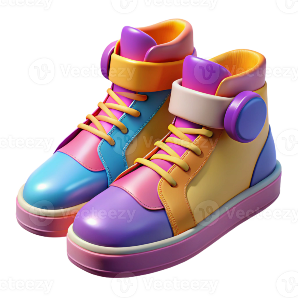 serene contemporary Colorful 3D Render of Stylish Sneakers professional png