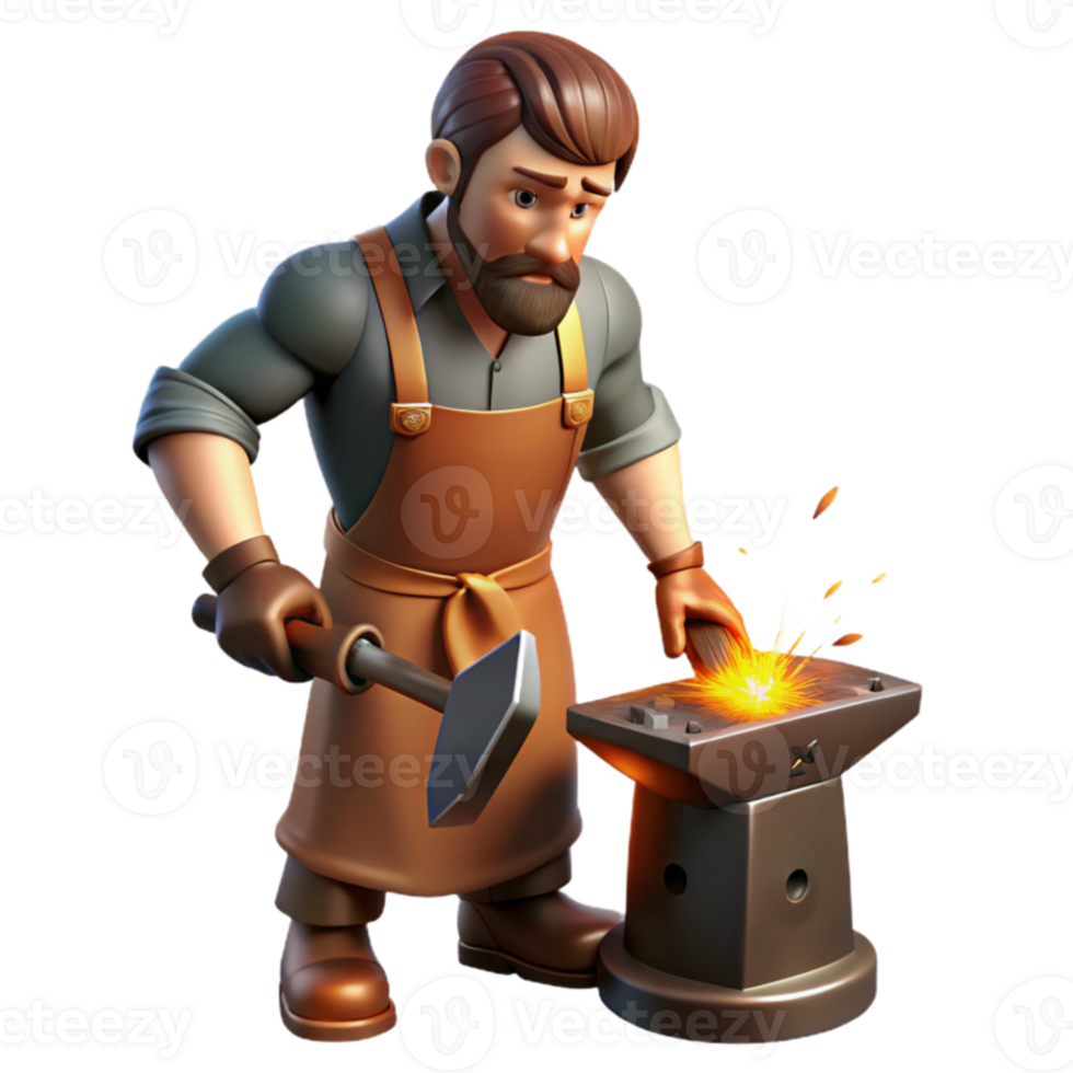 serene modern Blacksmith 3D Illustration Crafting Metal exclusive png
